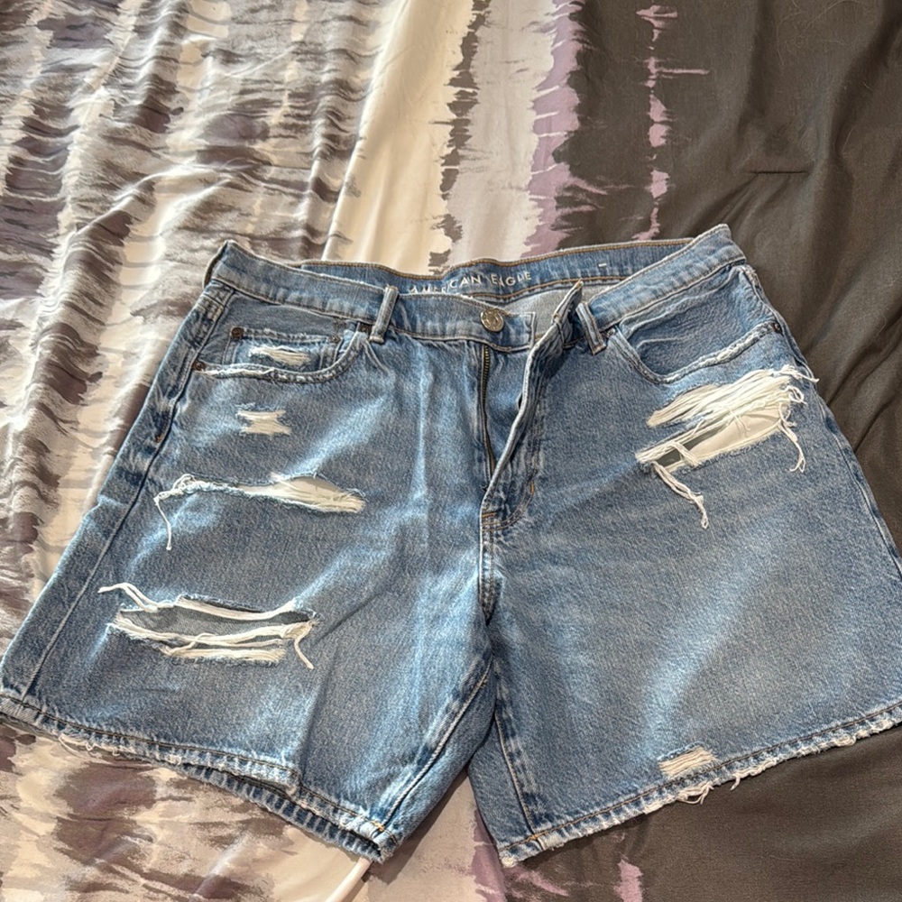 American Eagle Outfitters Blue Distressed Jean Shorts